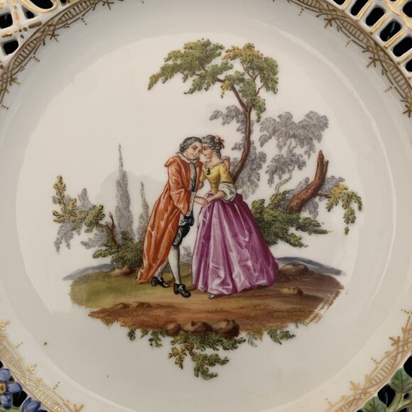 Helena Wolfsohn Reticulated Plate 8.5" Watteau Couple Scene Dresden Germany 6 - Picture 2 of 7